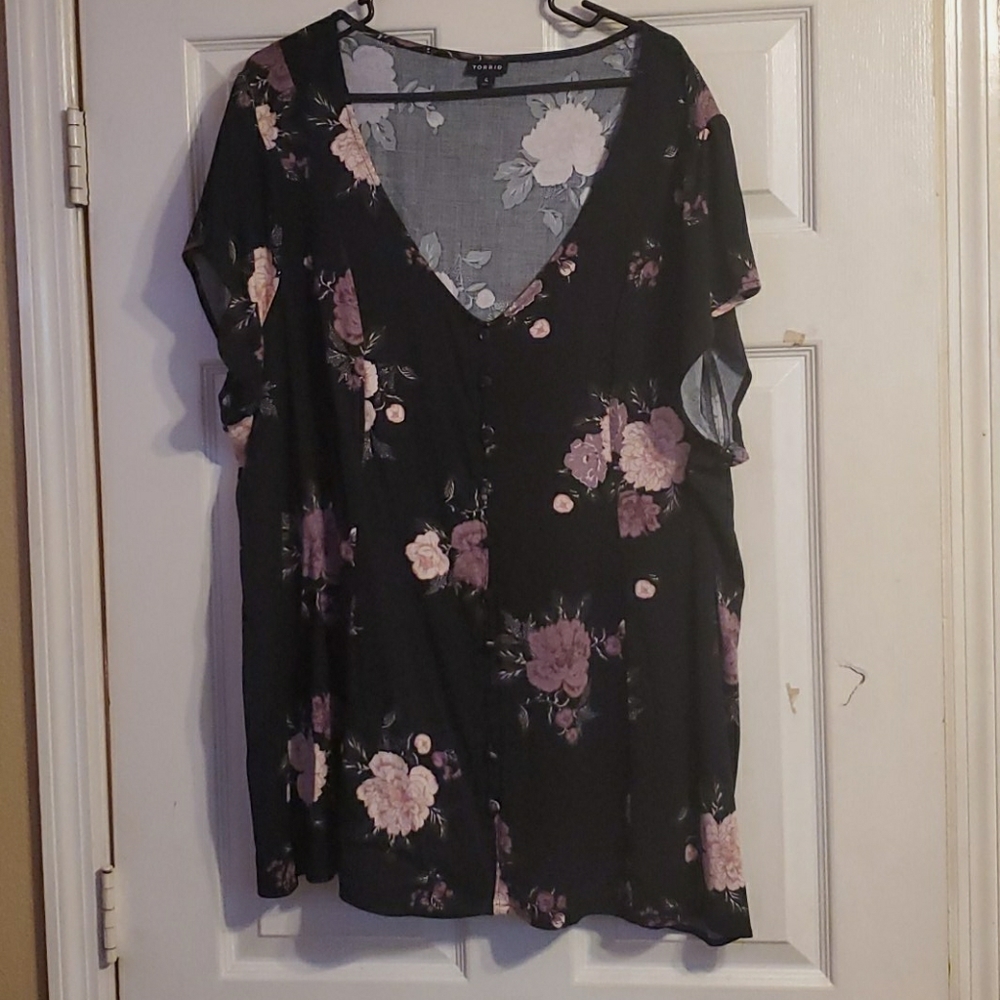 Beautiful floral black and light pink dress shirt